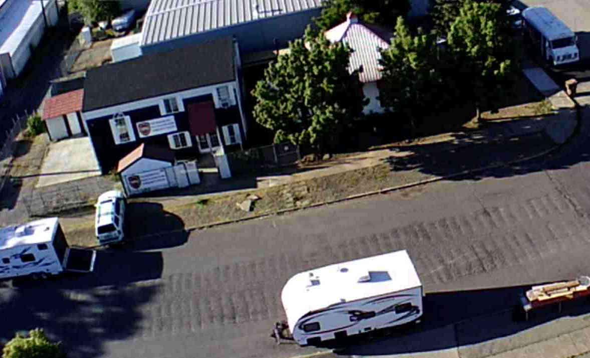 RPG Community Center, RPG Trailers, and RPG Bus, drone overhead view